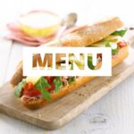 Sandwich pain jambon, tomate, emmental, roquette
